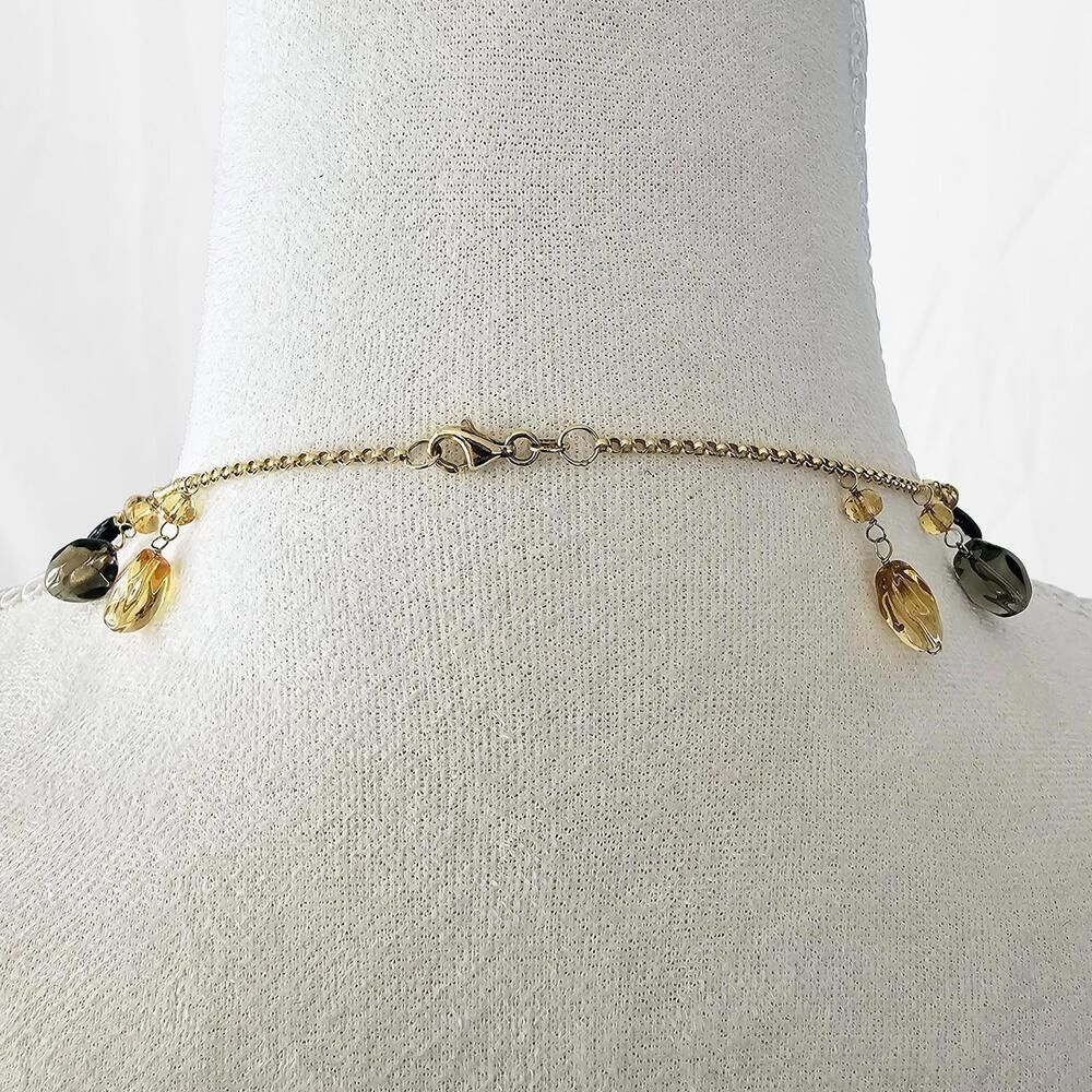 Vintage Elegant B&M 14K Gold Chain Necklace Black Yellow Smoky Gray Crystal Bead - Picture 4 of 7